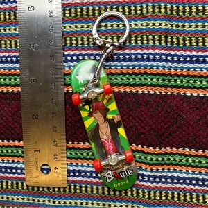 Handmade Skateboard Keychain with Red Wheels